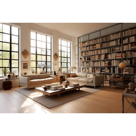 Phối cảnh phòng khách có kệ sách